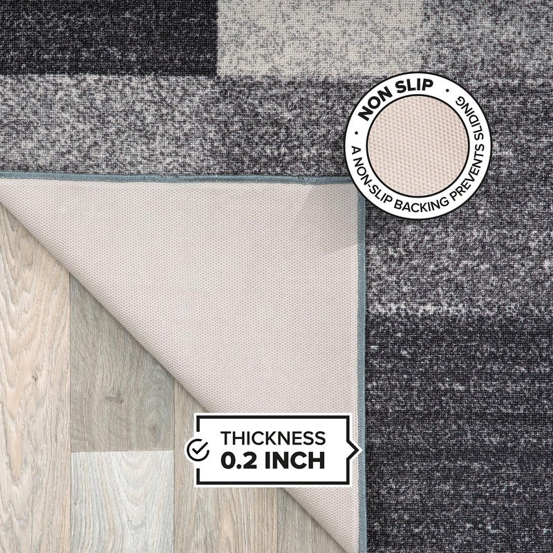 Rugshop Modern Boxes Design Non-Slip (Non-Skid) Runner Rug 2' x 10' Gray - Image 4